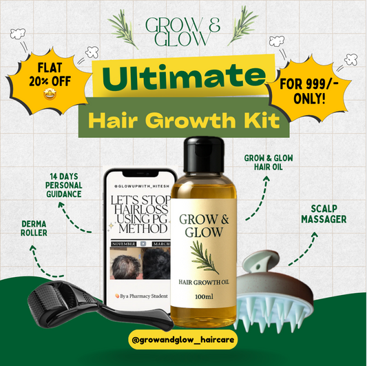 Ultimate Hair Growth Kit - Hair Growth Oil + 0.5mm Derma Roller + Scalp Massager + 14 days personal guidance